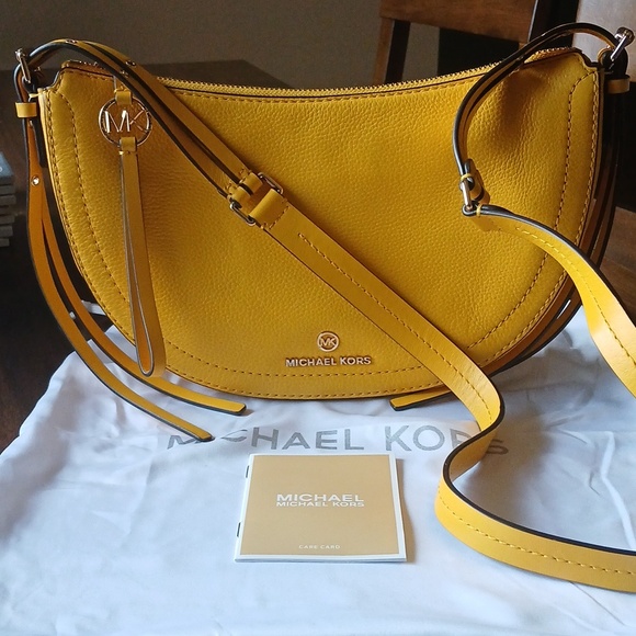 Michael Kors Handbags - Michael Kors Yellow Pebbled Leather Crescent Shoulder Bag